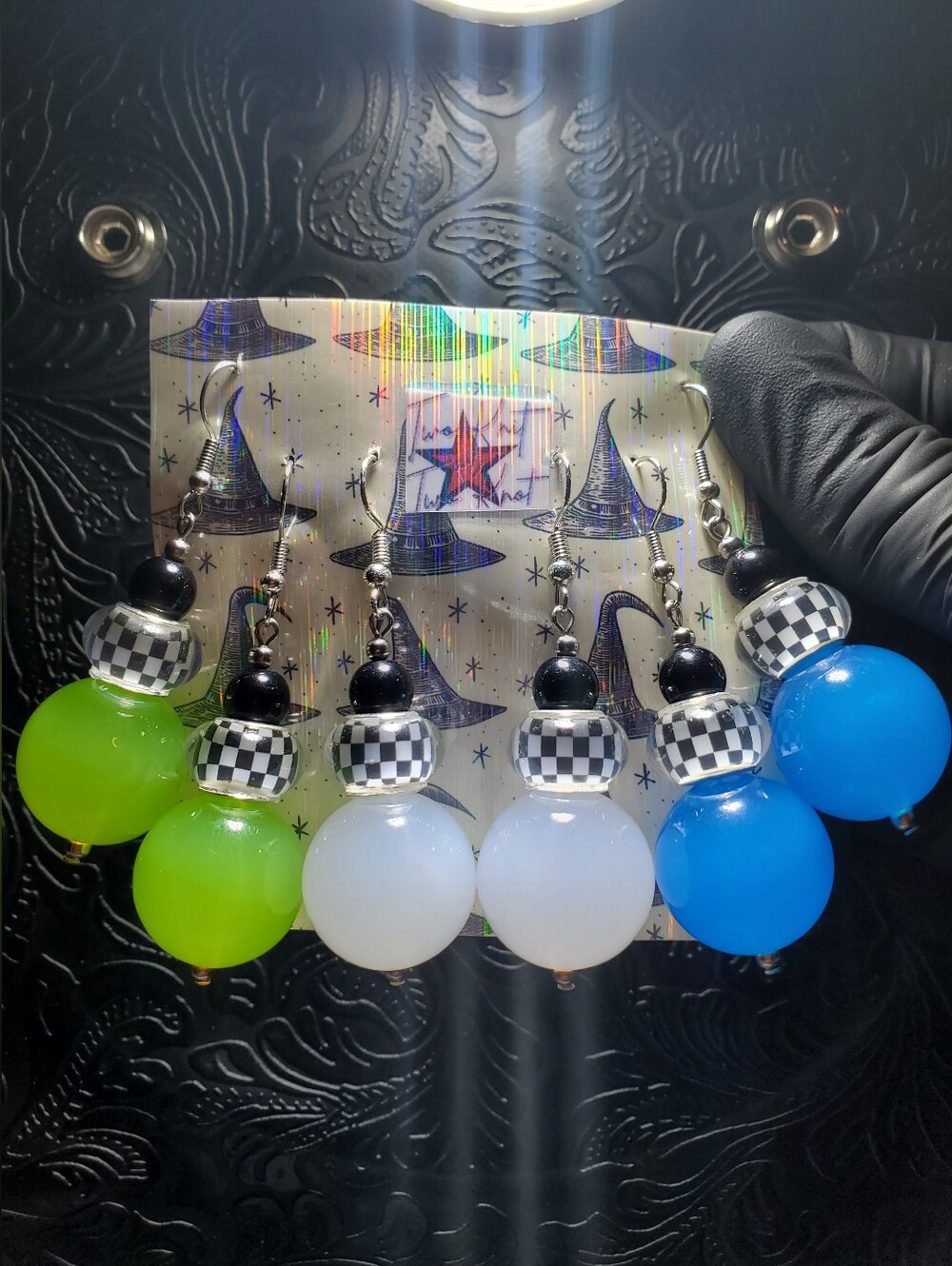 3 Pack - Dangle Beads Drop Earrings - 90's Checkerboard Nostalgic Retro Jewelry